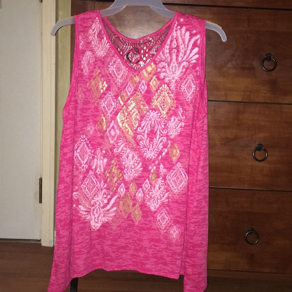 Fun Pink and Gold Printed Tank Top with Lace
